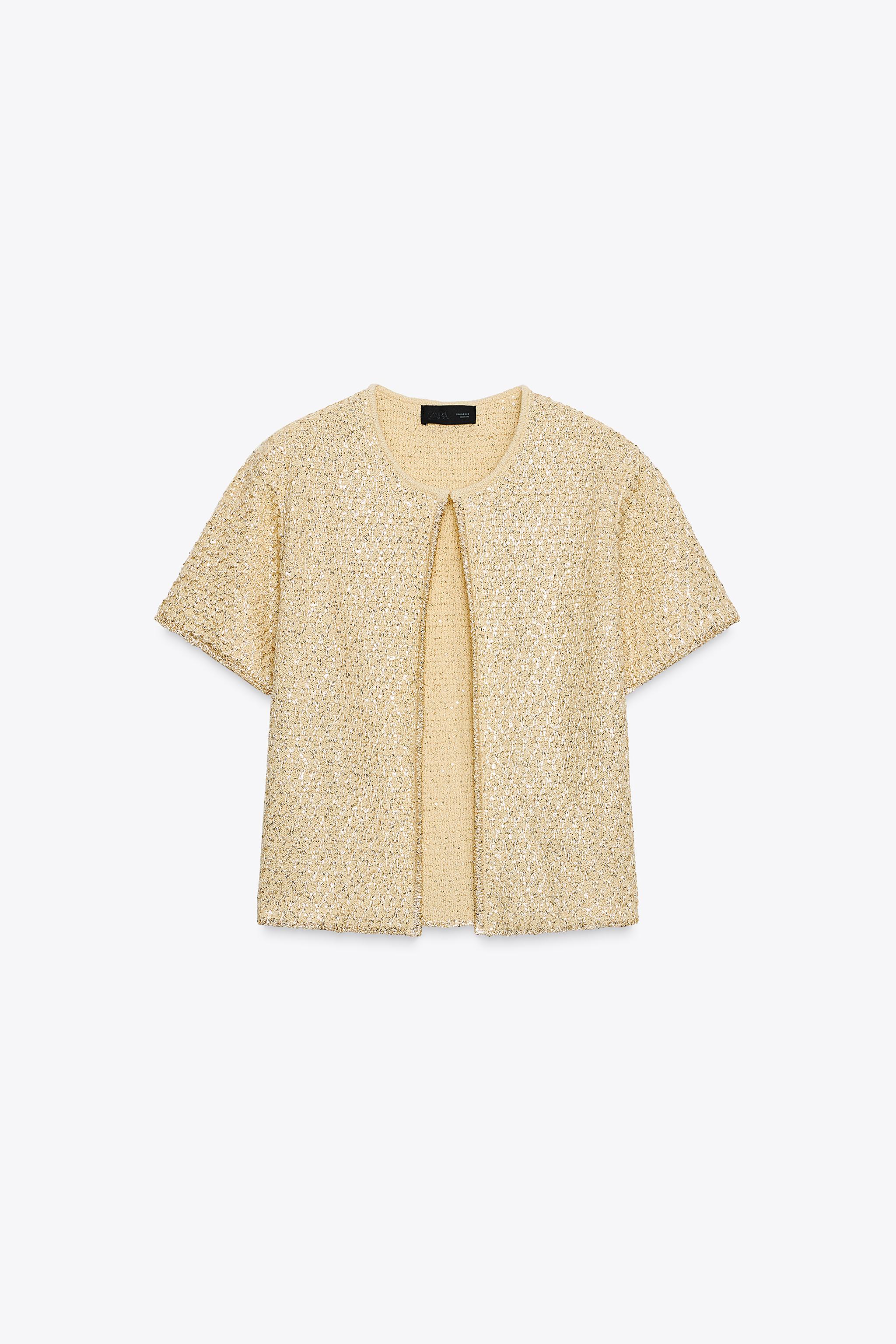GIACCA IN MAGLIA PAILLETTES Burro ZARA Italia Italy
