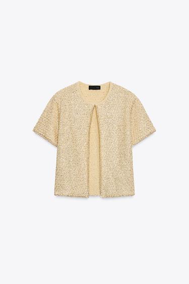 Zara SEQUIN KNIT CARDIGAN - Butter