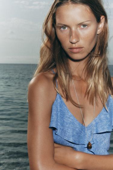 ROBE À BRETELLES À VOLANTS EN LIN - Bleu clair de Zara - Image 3
