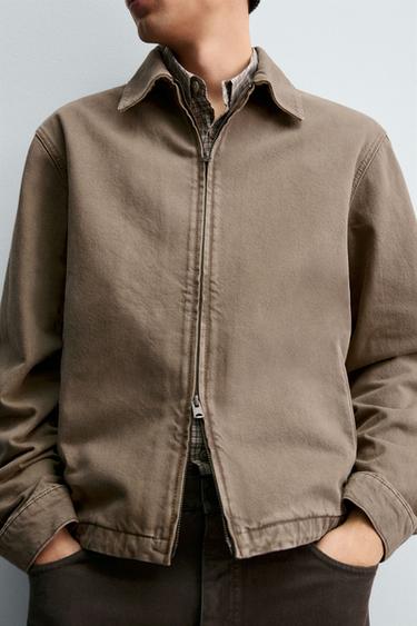 VESTE EN JEAN ZIPPÉE - Marron / Taupe de Zara - Image 5