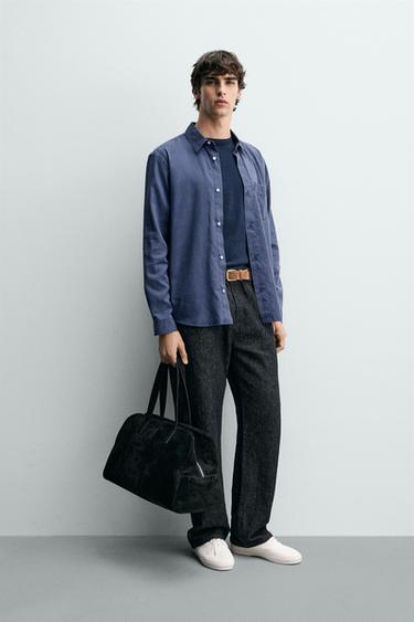 قميص Regular Fit لايوسيل - قطن - أزرق مصطبغ الخاص بـ Zara