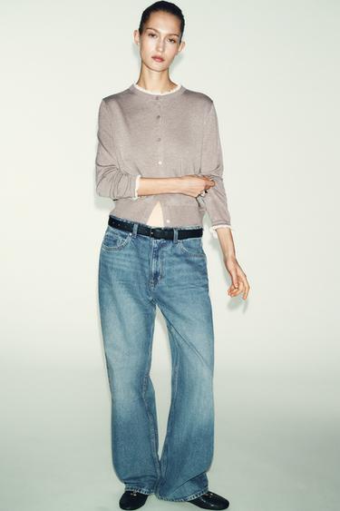 Zara LACE TRIM KNIT CARDIGAN - Mink