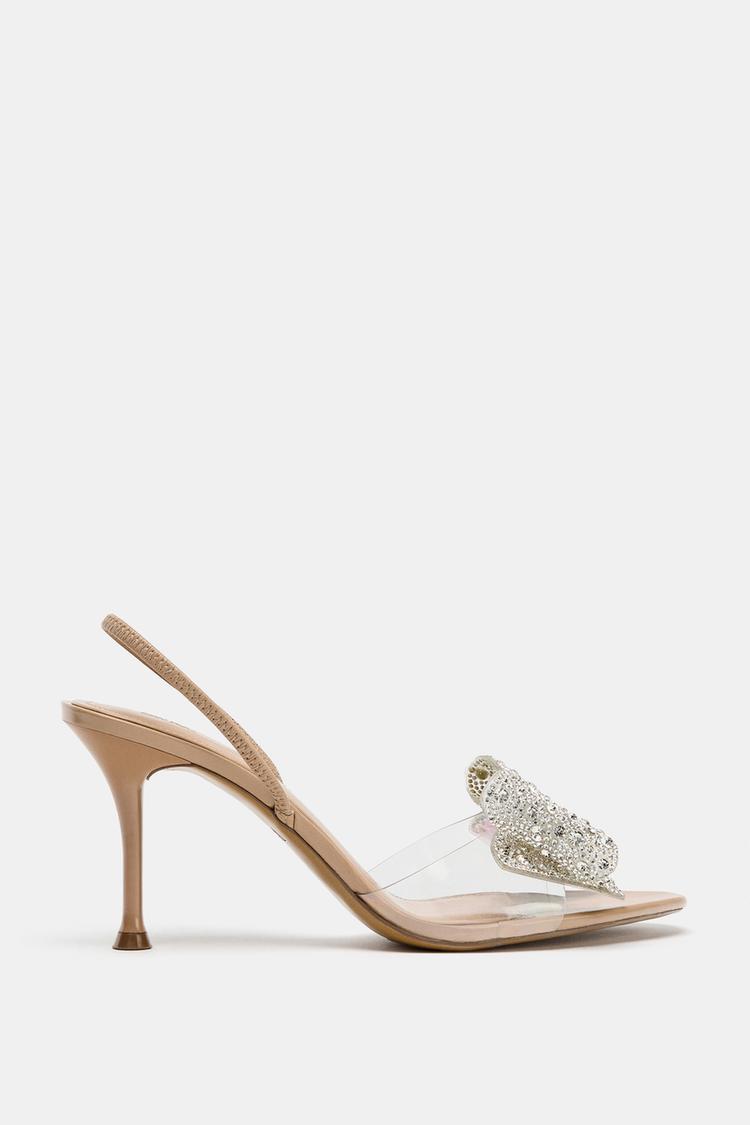 Clear Heels Zara Chaussure Transparente SPARKLY MAXI BOW SANDALS