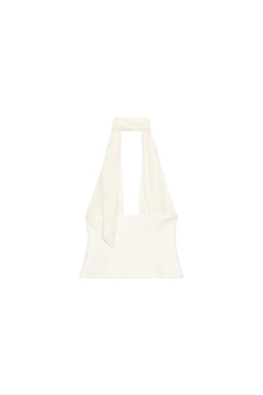 MATCHING TULLE HALTER TOP - Oyster-white by Zara