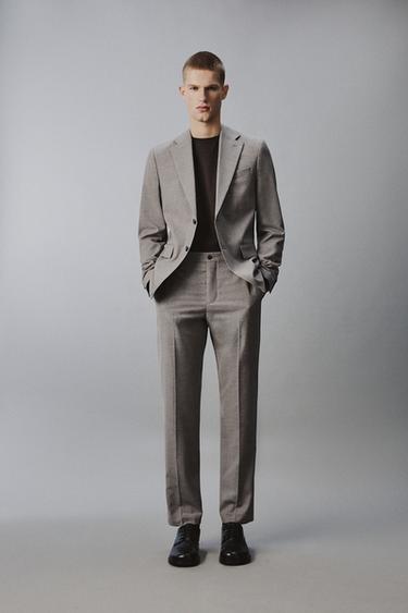 REGULAR FIT TEXTURED SUIT TROUSERS - Beige by Zara - Image 0