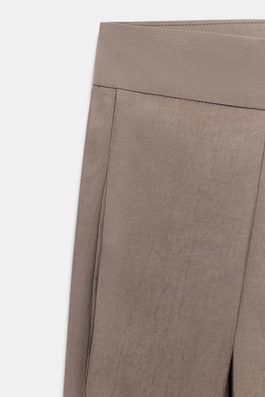 PANTALON WIDE LEG PLISSÉ ZW COLLECTION - Marron / Taupe de Zara - Image 8