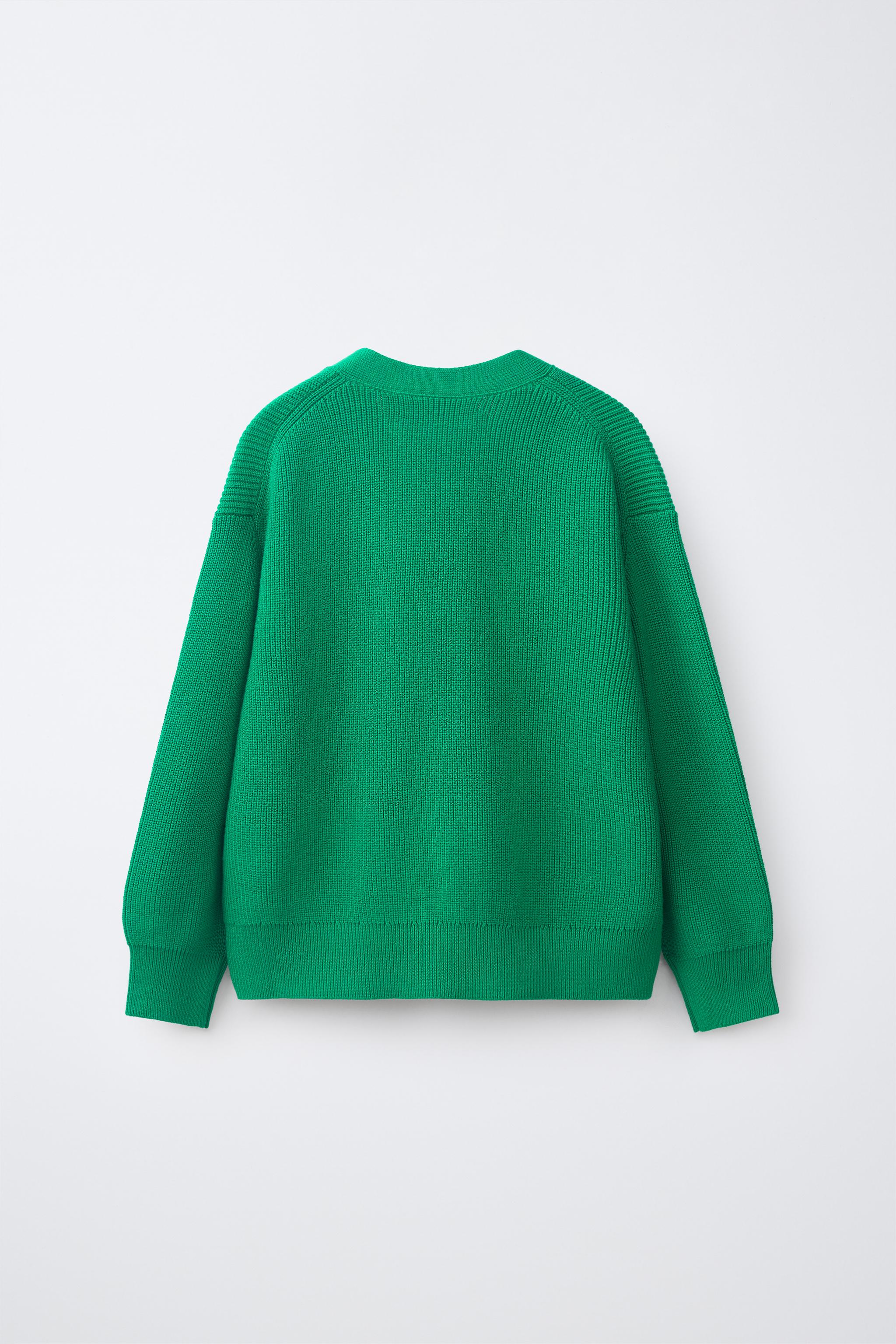 PURL KNIT CARDIGAN — Green