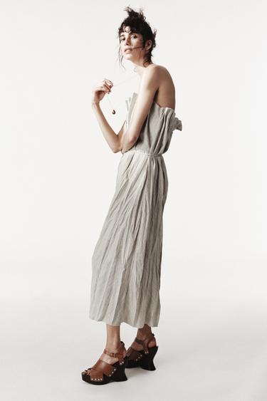 VESTIDO PLISADO CON LINO ZW COLLECTION - Gris claro de Zara - Imagen 0