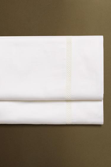SATEEN FLAT SHEET WITH HEMSTITCH EMBROIDERY - Oyster-white by Zara - Image 5