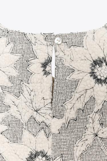 TOP PÉPLUM TEXTURÉ FLEURS - Écru / Noir de Zara - Image 6