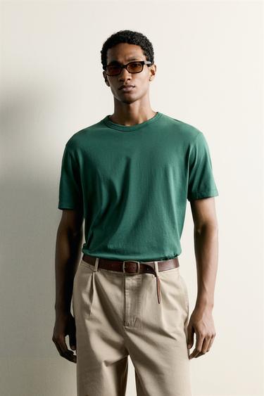 Zara REGULAR FIT WASHED T-SHIRT - Green