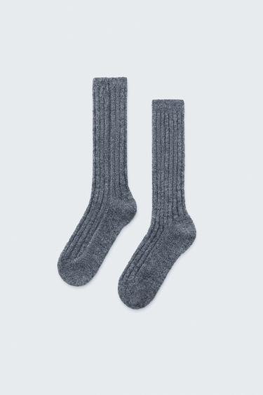 Zara RIBBED LONG SOCKS - Gray