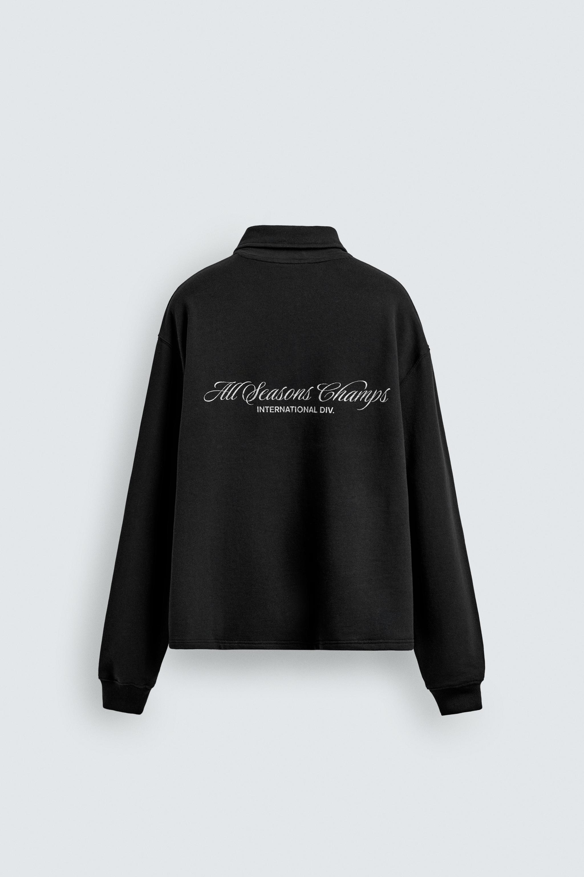 TEXT PRINT QUARTER-ZIP SWEATSHIRT - Black | ZARA United States