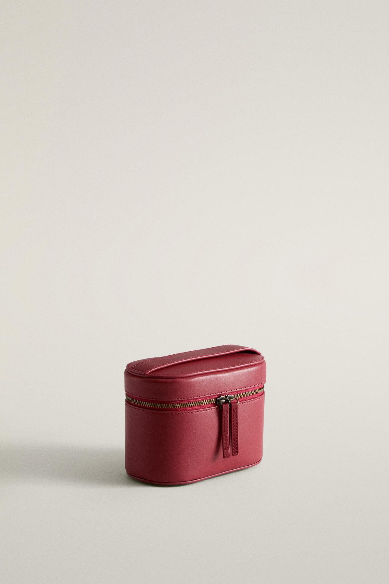 MINI RIGID LEATHER MAKEUP BAG — Red