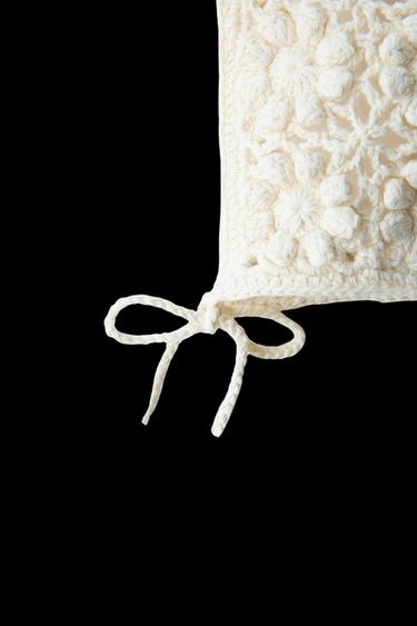 Zara CROCHET KNIT BONNET - Ecru