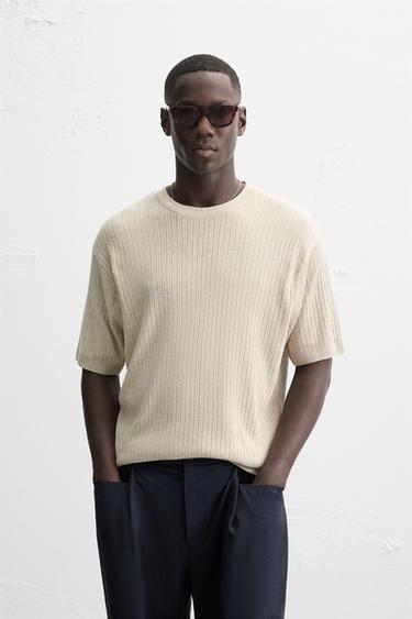 JACQUARD KNIT T-SHIRT - Light beige by Zara