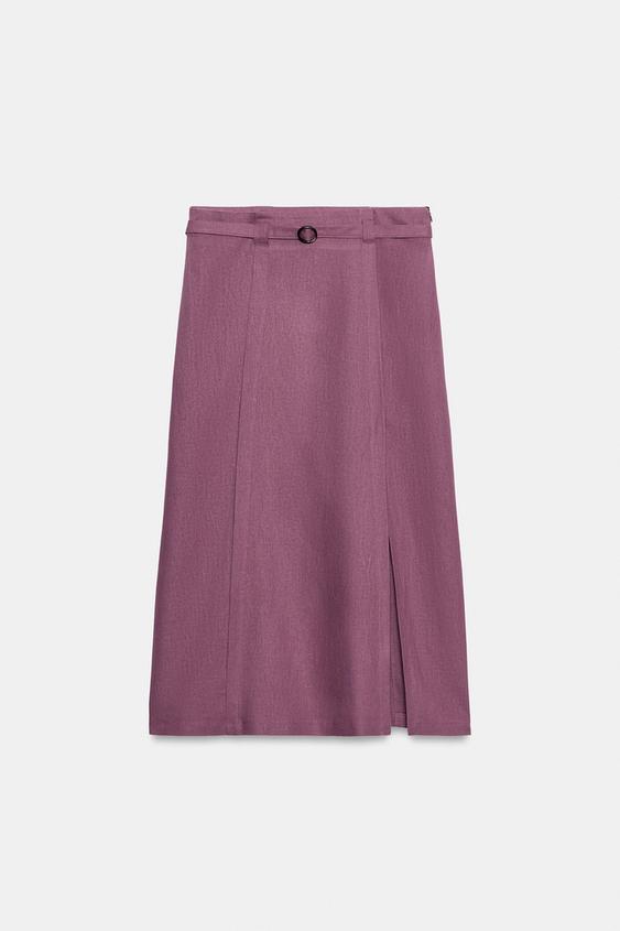 FALDA MIDI CINTURÓN - Ciruela de Zara - Imagen 0