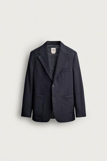 Zara 100% WOOL STRIPED BLAZER - Dark navy