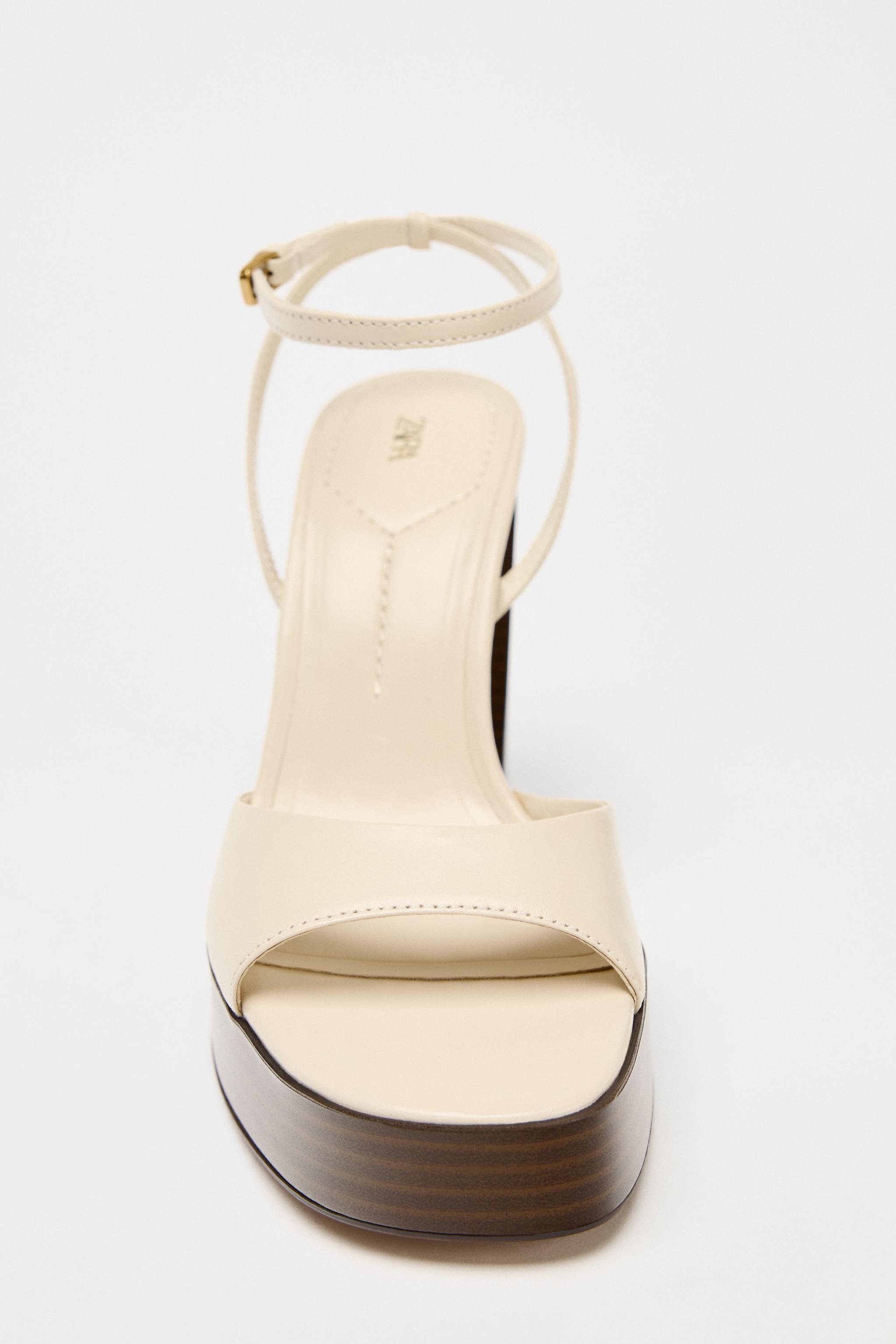プラットフォームレザーハイヒールサンダル - ホワイト | ZARA