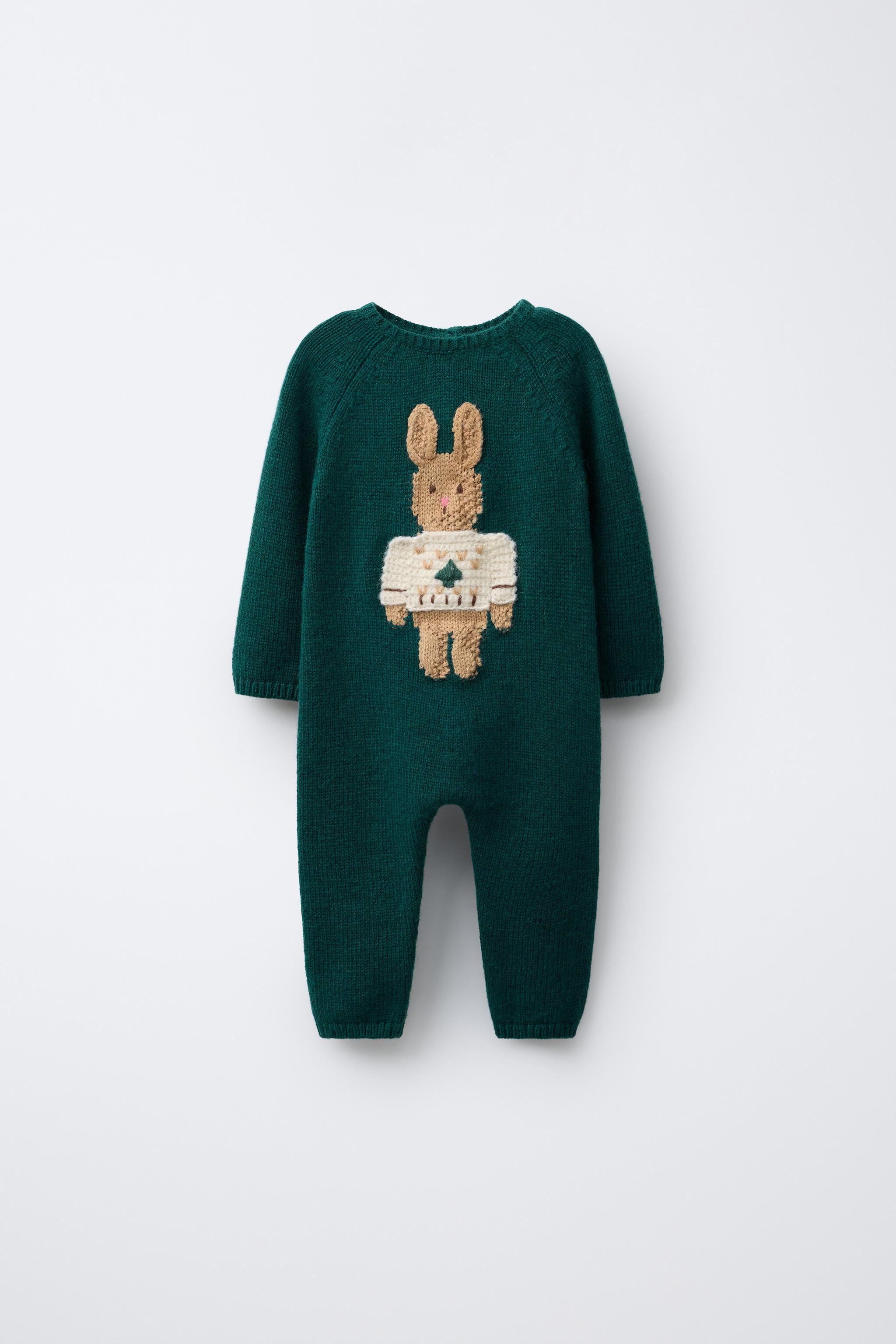 KNIT JUMPSUIT WITH EMBROIDERED BUNNY