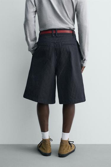 SHORT PLISSÉ À RAYURES - Bleu de Zara - Image 2