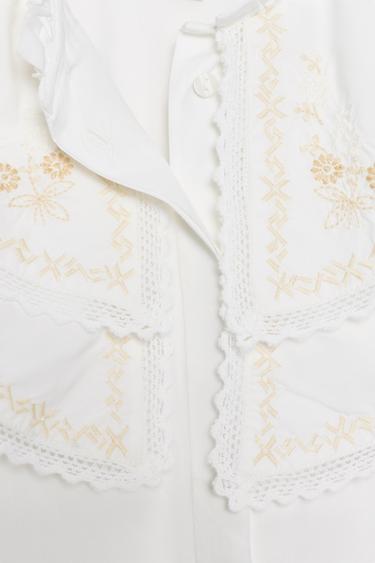 CHEMISE POPELINE COL CLAUDINE BRODERIES - Blanc cassé de Zara - Image 5
