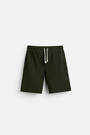 Zara TEXTURED JOGGER SHORTS - Dark brown