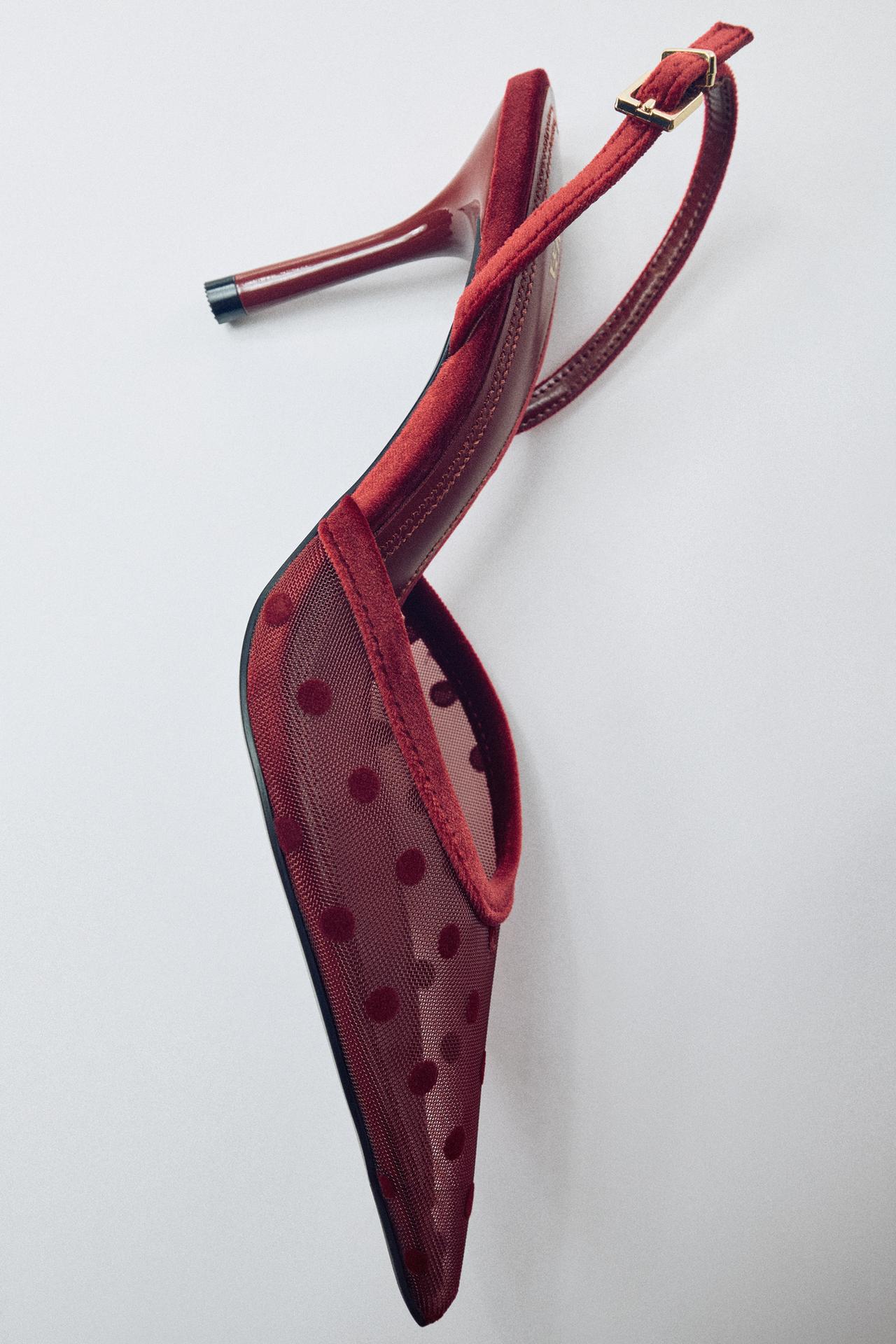 MESH DOTS HEELED SHOES — Burgundy Red