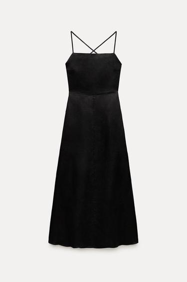 Zara ZW COLLECTION 100% LINEN MIDI DRESS - Black