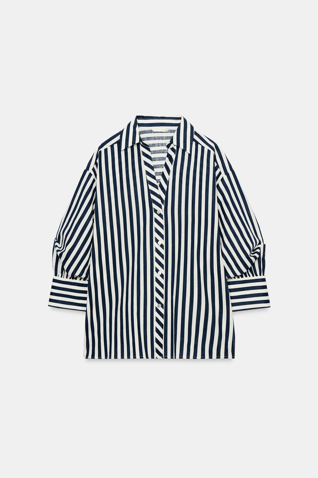 PUFF SLEEVE STRIPED LINEN SHIRT