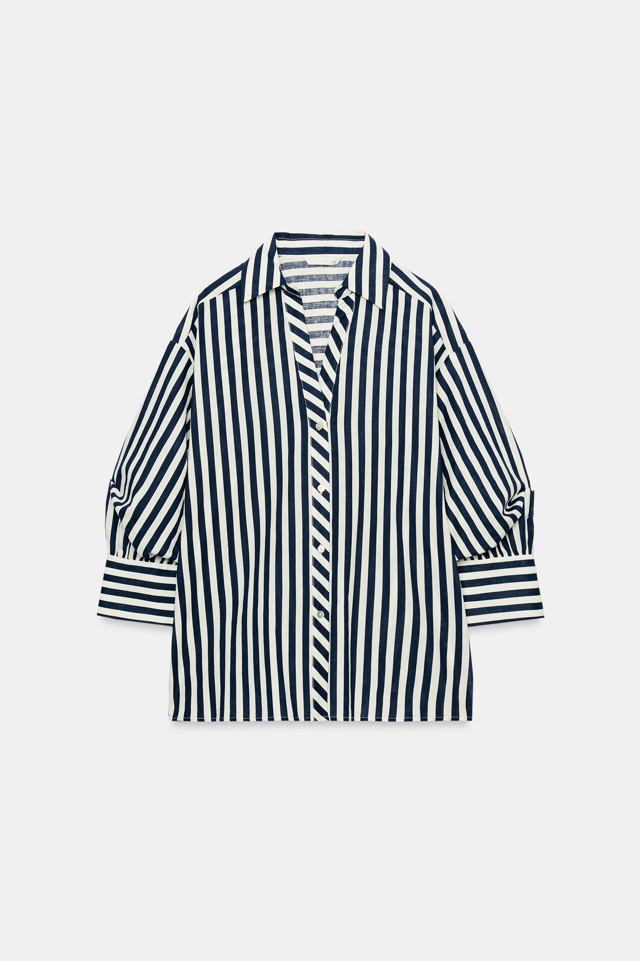 PUFF SLEEVE STRIPED LINEN SHIRT