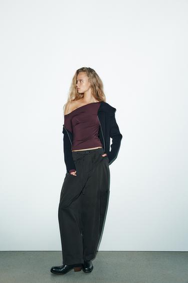 ASYMMETRIC POLYAMIDE T-SHIRT - Wine by Zara - Image 0