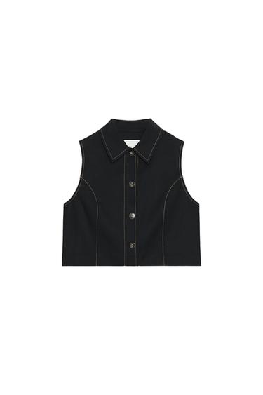 STRAIGHT WAISTCOAT WITH CONTRAST STITCHING