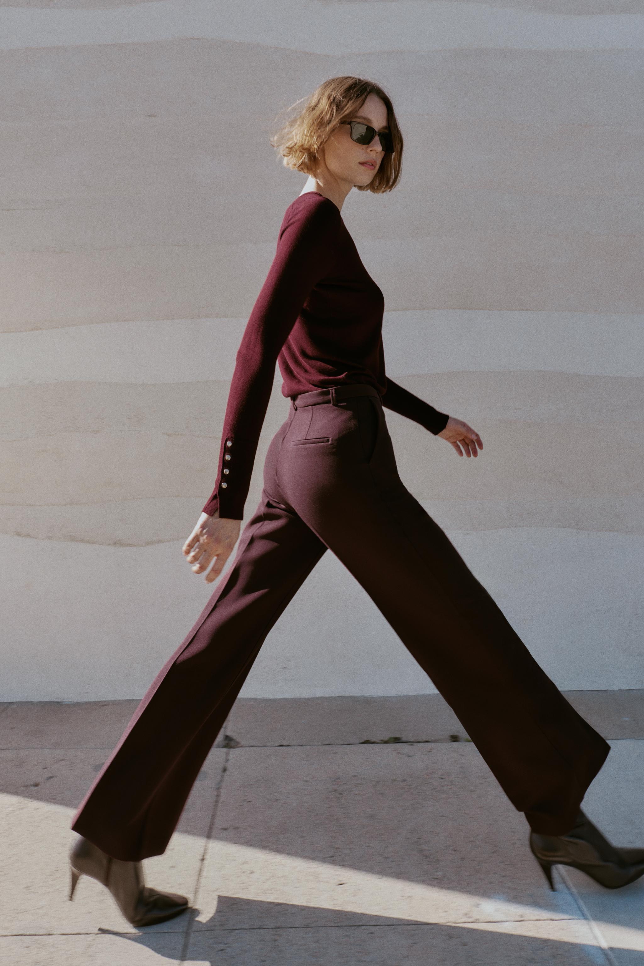 HIGH-WAISTED STRAIGHT LEG PANTS - Burgundy | ZARA United States