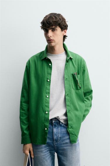 REGULAR FIT LYOCELL/COTTON SHIRT - Mid-green by Zara