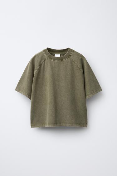 HEAVY WEIGHT T-SHIRT AND WASHED-EFFECT RIBBED FLARE LEGGINGS SET - washed green by Zara - Image 1