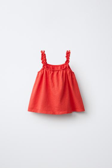 RUFFLED STRAP T-SHIRT - Red by Zara - Image 1