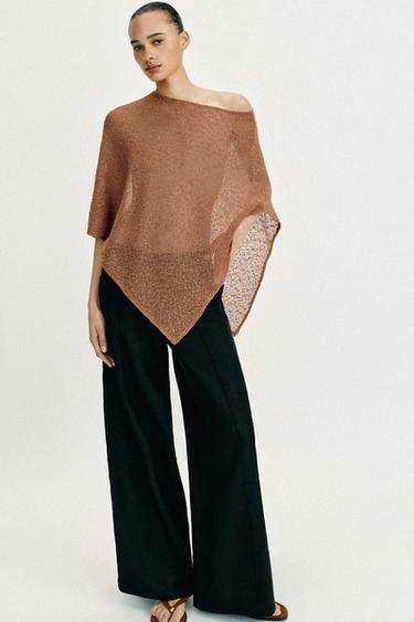 ASYMMETRIC METALLIC THREAD CAPE - Brown by Zara - Image 0