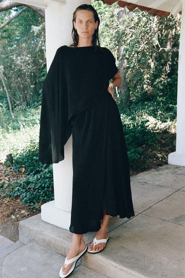 ZW COLLECTION ASYMMETRIC CAPE DRESS - Black by Zara