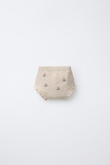 EMBROIDERED FLORAL KNIT BRIEFS - Light beige by Zara - Image 1