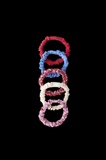 Zara FIVE-PACK OF PRINTED SCRUNCHIES - Red - Image 0