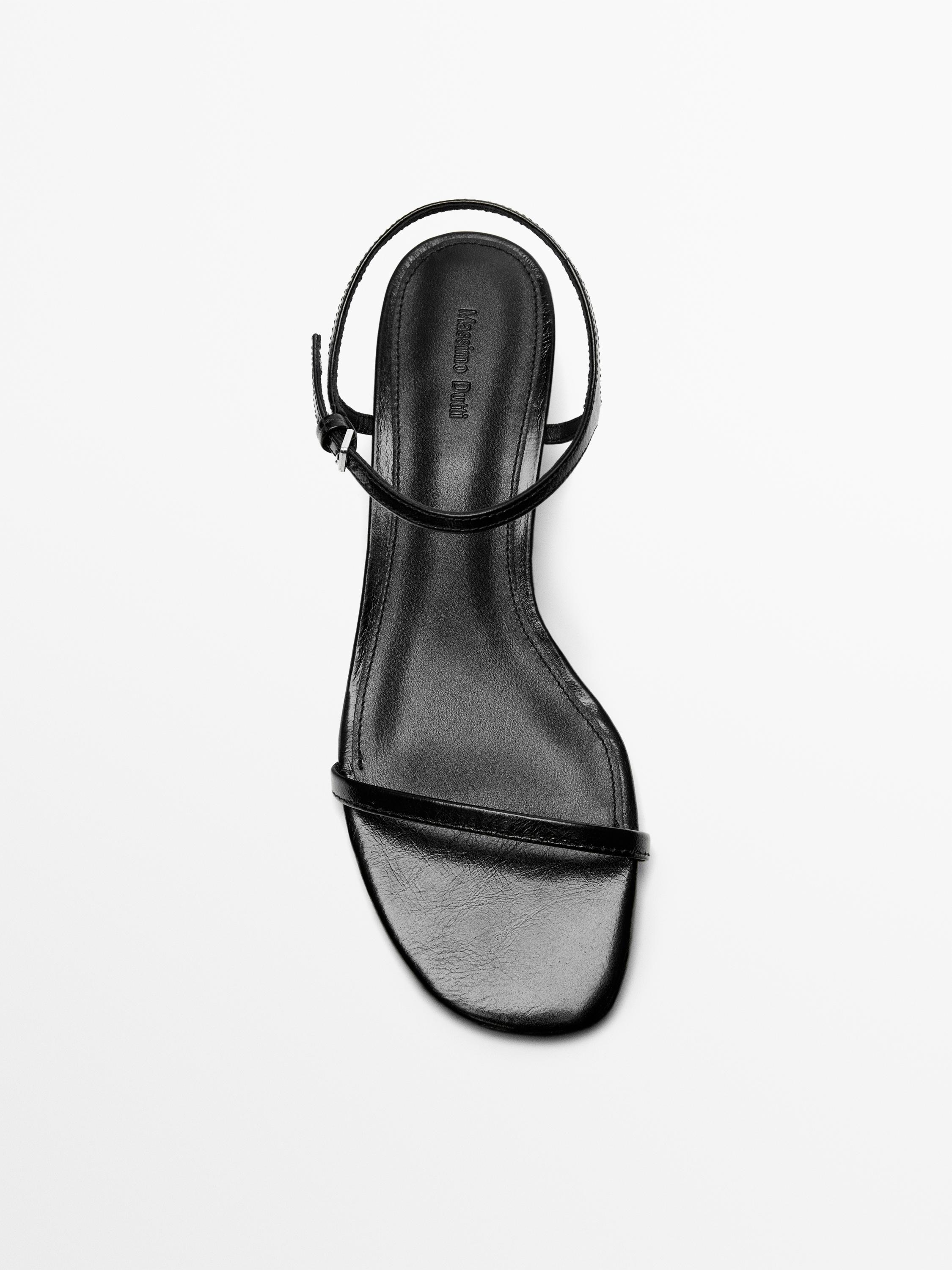 Strappy leather mid-wedge sandals