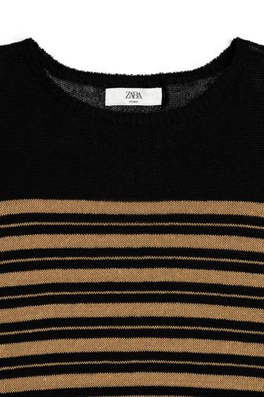 STRIPED LINEN BLEND JUMPER - Sand / Black by Zara - Image 6