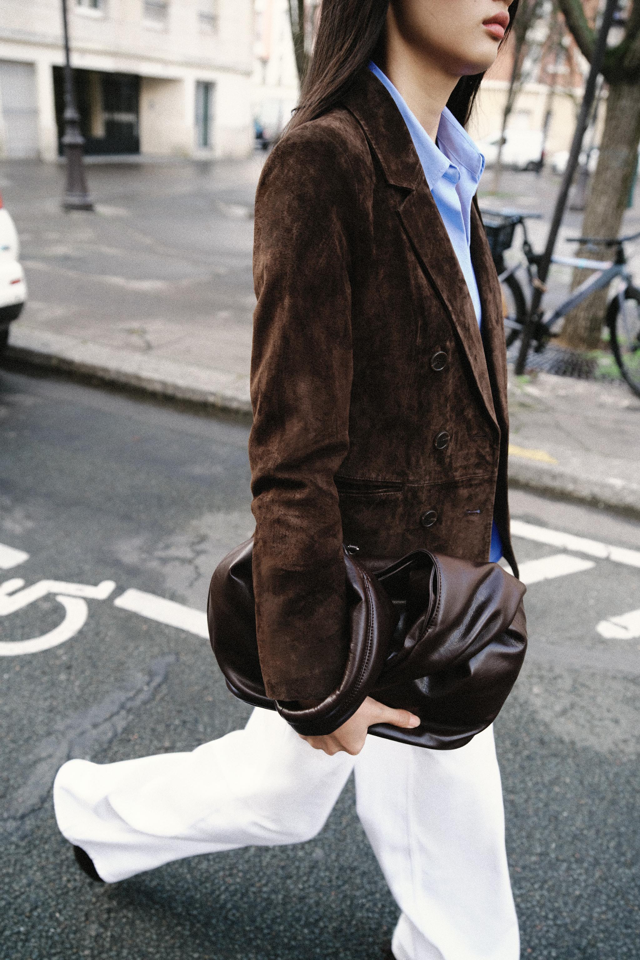 DOUBLE-BREASTED 100% SUEDE LEATHER BLAZER
