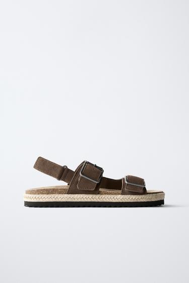 LEDERSANDALE MIT SCHNALLEN UND JUTE - Braun von Zara