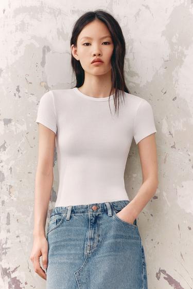 SHORT SLEEVE VISCOSE T-SHIRT - White by Zara