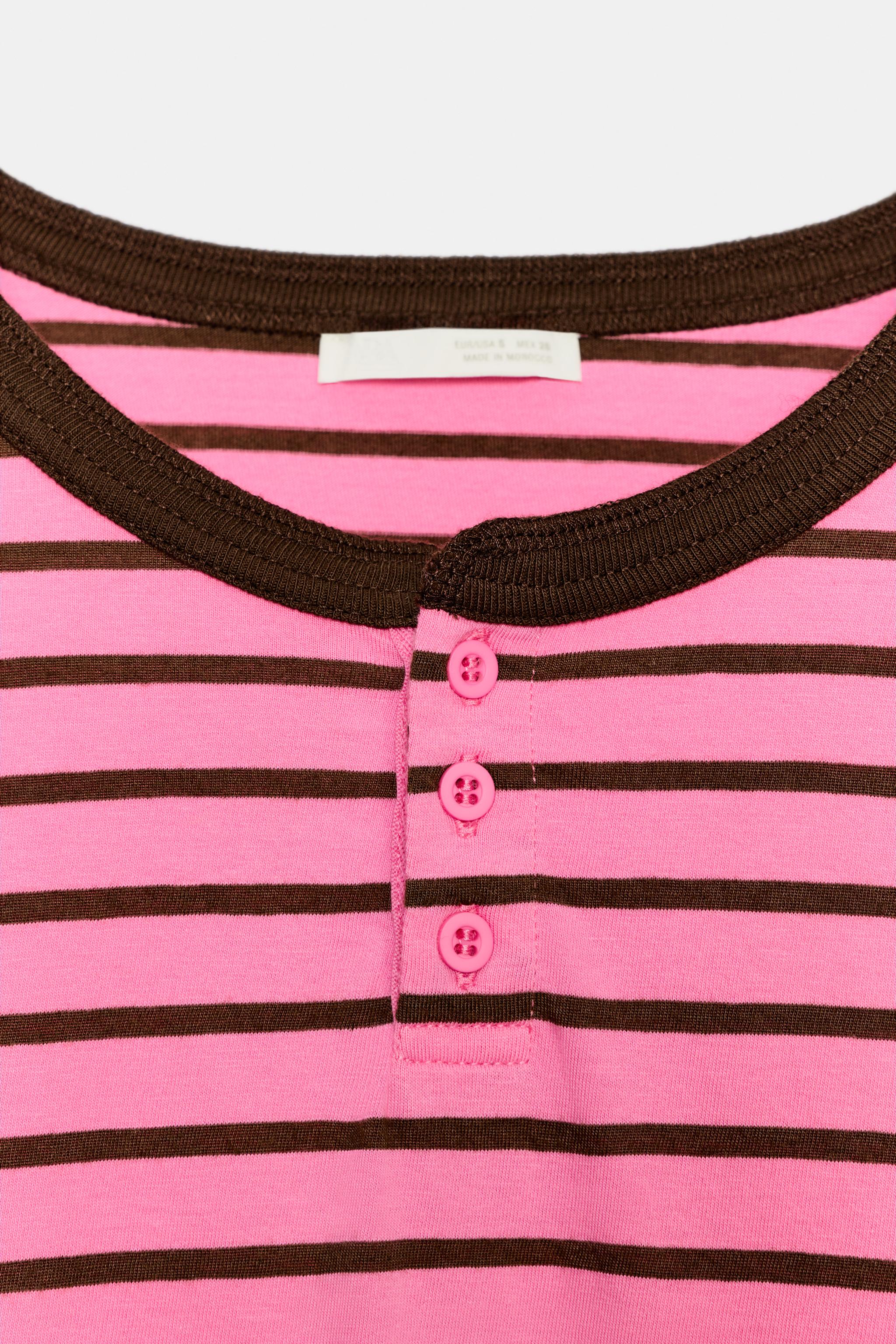 Zara ÇİZGİLİ DÜĞMELİ YAKA T-SHIRT görsel 7