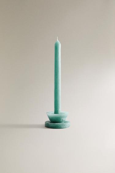 DECORATIVE CANDLE WITH BASE - أزرق الخاص بـ Zara