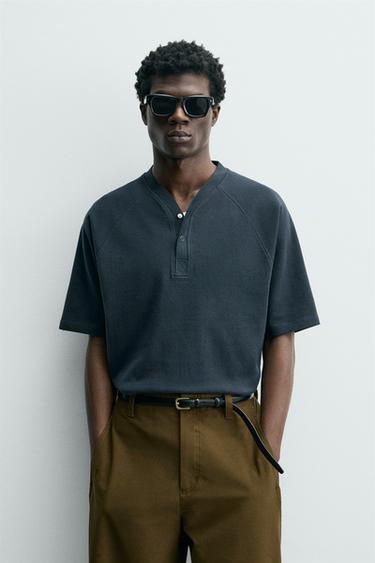 טי שירט בייסבול עם צווארון פולו - כחול כהה של Zara