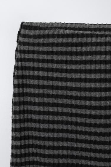 STRIPED TEXTURED MIDI SKIRT - Black by Zara - Image 2
